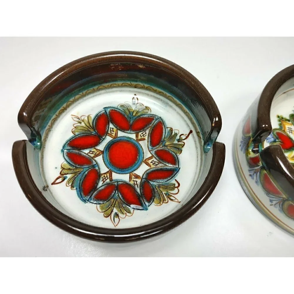 Gebrüder Haas Brothers Potters at Liechtenstein Ashtray Set Flower Heart Pottery